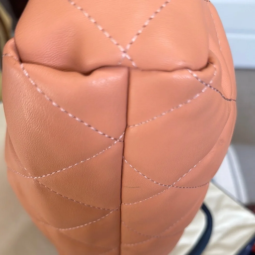Quilted Tan Shoulder Bag Vegan Leather Slouchy Handbag Pouch Purse